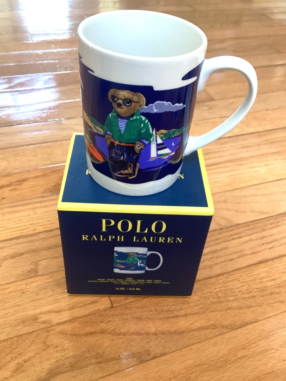 Polo Ralph Lauren Unisex Beach Polo Bear Coffee/ Tea Mug Blue 14 OZ New
